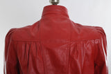 Vintage 1980s Small Red Leather Puff Shoulder Leather Jacket | by Tibon