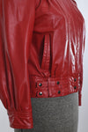 Vintage 1980s Small Red Leather Puff Shoulder Leather Jacket | by Tibon