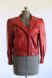 Vintage 1980s Small Red Leather Puff Shoulder Leather Jacket | by Tibon