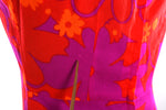 Vintage 1960s Small Purple Orange Floral Flower Power Day-Glo Sleeveless Maxi Dress