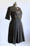 Vintage 1960s Medium Plaid Dark Colors Short Sleeve Dress Matching Jacket Set