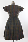 Vintage 1960s Medium Plaid Dark Colors Short Sleeve Dress Matching Jacket Set