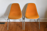 Vintage 1970s Orange Off White Fiberglass Eames DSS Stacking Side Chairs Set of 4 | by Herman Miller