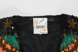 Vintage 80s Medium Black Sequin Silk Halloween Celestial Theme Vest | by Just Fabulous