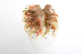 Vintage 1950s Green Brown Orange Silk Feathers Veiled Whimsy Hat