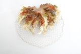 Vintage 1950s Green Brown Orange Silk Feathers Veiled Whimsy Hat