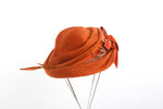 Vintage 1950s Orange Felted Fur Feathered Tilt Hat | By Brigitte