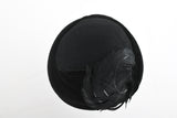 Vintage 1930s Size 22 Black Feathered Felted Wool Velvet Trim Small Hat