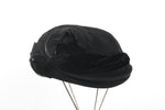 Vintage 1930s Size 22 Black Feathered Felted Wool Velvet Trim Small Hat