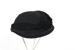 Vintage 1930s Size 22 Black Feathered Felted Wool Velvet Trim Small Hat