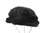 Vintage 1930s Size 22 Black Feathered Felted Wool Velvet Trim Small Hat