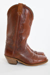 Vintage 1970s 7.5D Brown Leather Printed Design Cowboy Boots | by Dingo