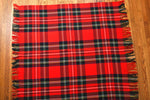 Vintage 1950s Red Wool Acrylic Blend Plaid Lightweight Throw Blanket | 53.5" W X 60" L