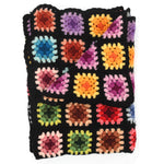 Vintage Black Wool Granny Squares Afghan Throw Blanket | Handmade 59" X 42"