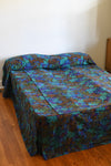 Vintage 1970s Blue Purple Botanical Full Size Bedspread | Handmade 112" X 96"