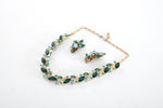 Vintage 1950s Green Rhinestone Gold Tone Necklace Clip On Earring Set | by Star Beau Jewels