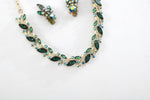 Vintage 1950s Green Rhinestone Gold Tone Necklace Clip On Earring Set | by Star Beau Jewels