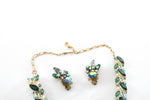 Vintage 1950s Green Rhinestone Gold Tone Necklace Clip On Earring Set | by Star Beau Jewels