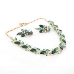 Vintage 1950s Green Rhinestone Gold Tone Necklace Clip On Earring Set | by Star Beau Jewels