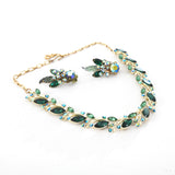 Vintage 1950s Green Rhinestone Gold Tone Necklace Clip On Earring Set | by Star Beau Jewels