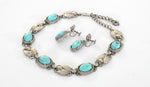 Vintage 1950s Blue Silver Leaf Choker Necklace Screw On Earring Costume Jewelry Set