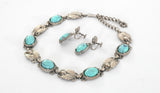 Vintage 1950s Blue Silver Leaf Choker Necklace Screw On Earring Costume Jewelry Set