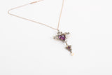 Antique 1900s Purple Glass Lavalier Double Pendant Necklace | by Foster & Bailey