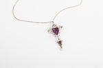 Antique 1900s Purple Glass Lavalier Double Pendant Necklace | by Foster & Bailey