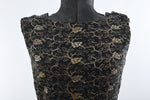 Vintage 1960s XS Black Gold Silver Metallic Embroidered Evening Gown