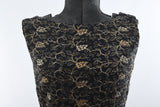 Vintage 1960s XS Black Gold Silver Metallic Embroidered Evening Gown