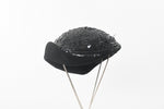 Vintage 1950s Black Sequin Felted Wool Cocktail Hat