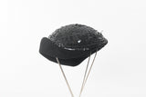 Vintage 1950s Black Sequin Felted Wool Cocktail Hat