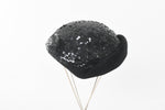 Vintage 1950s Black Sequin Felted Wool Cocktail Hat