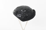 Vintage 1950s Black Sequin Felted Wool Cocktail Hat