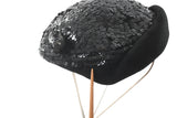 Vintage 1950s Black Sequin Felted Wool Cocktail Hat