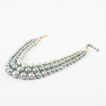 Vintage 1960s Blue Gray 3 Strand Faux Pearl Beaded Necklace