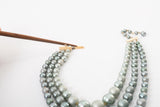 Vintage 1960s Blue Gray 3 Strand Faux Pearl Beaded Necklace