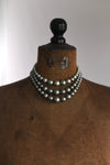 Vintage 1960s Blue Gray 3 Strand Faux Pearl Beaded Necklace