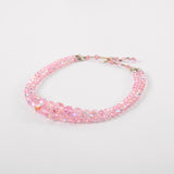 Vintage 1950s Pink Iridescent Aurora Borealis 2 Strand Crystal Beaded Necklace