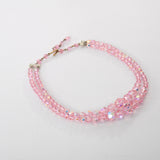 Vintage 1950s Pink Iridescent Aurora Borealis 2 Strand Crystal Beaded Necklace