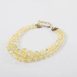 Vintage 1950s Yellow Iridescent Aurora Borealis 3 Strand Crystal Beaded Necklace