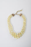 Vintage 1950s Yellow Iridescent Aurora Borealis 3 Strand Crystal Beaded Necklace