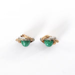 Vintage 1950s Green Cabochon Braided Gold Plated Clip On Earrings | by Boucher