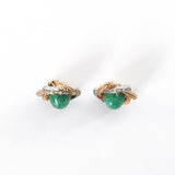 Vintage 1950s Green Cabochon Braided Gold Plated Clip On Earrings | by Boucher