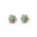 Vintage 1950s Green Cabochon Braided Gold Plated Clip On Earrings | by Boucher