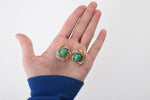 Vintage 1950s Green Cabochon Braided Gold Plated Clip On Earrings | by Boucher