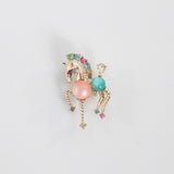 Vintage 1960s Pink Green Lucite Moonstone Jelly Belly Rhinestone stone Horse Brooch Pin