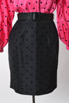 Vintage 1980s Size 4 Small Hot Pink Black Polka Dot Bishop Sleeve Party Outfit Skirt Suit | by Chaus