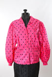 Vintage 1980s Size 4 Small Hot Pink Black Polka Dot Bishop Sleeve Party Outfit Skirt Suit | by Chaus