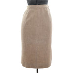 true vintage 1950s oatmeal beige wool pencil midi skirt shown on dress form against white background